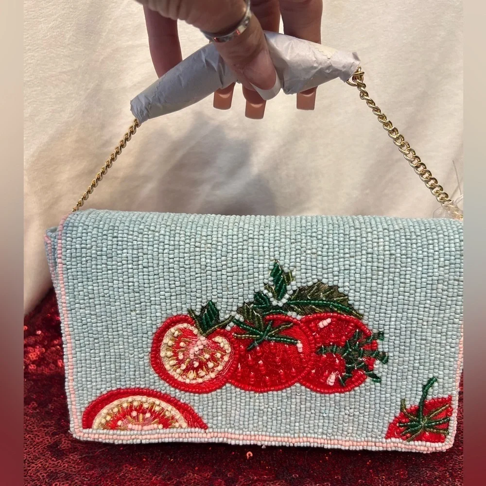 🍅MADE IN INDIA BEAUTIFUL VIRAL Handmade Tomato Beaded Sling Bag-NWT🍅